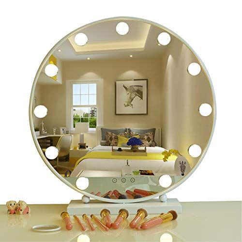  AIMEE-JL Lighted Makeup Mirror Hollywood Style Vanity Mirror Cosmetic Mirror Large Tabletop Makeup Dressing Mirror Dimmable Touch Control 9 LED Bulbs Lights 40CM Round (White)