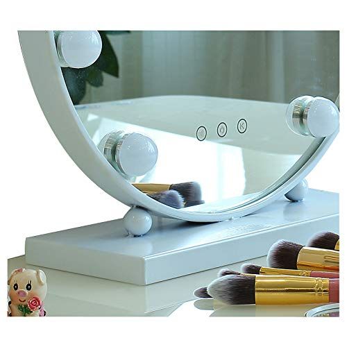  AIMEE-JL Lighted Makeup Mirror Hollywood Style Vanity Mirror Cosmetic Mirror Large Tabletop Makeup Dressing Mirror Dimmable Touch Control 9 LED Bulbs Lights 40CM Round (White)