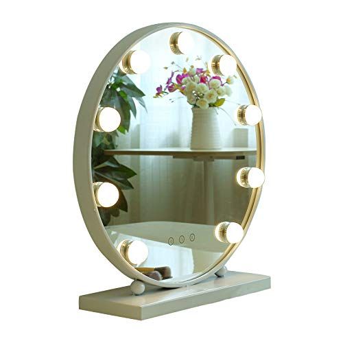  AIMEE-JL Lighted Makeup Mirror Hollywood Style Vanity Mirror Cosmetic Mirror Large Tabletop Makeup Dressing Mirror Dimmable Touch Control 9 LED Bulbs Lights 40CM Round (White)