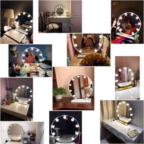  AIMEE-JL Lighted Makeup Mirror Hollywood Style Vanity Mirror Cosmetic Mirror Large Tabletop Makeup Dressing Mirror Dimmable Touch Control 9 LED Bulbs Lights 40CM Round (White)