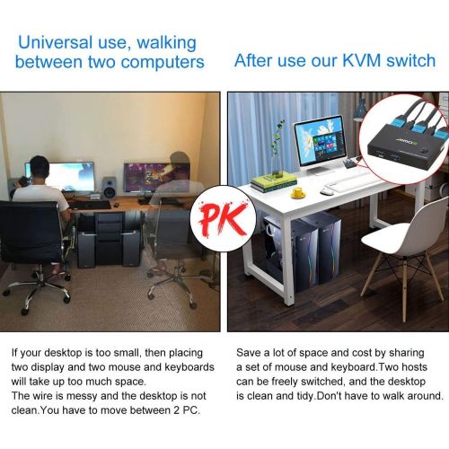  [아마존베스트]AIMOS KVM Switch HDMI 2 Port Box, Share 2 Computers with one Keyboard Mouse and one HD Monitor, Support Wireless Keyboard and Mouse Connections, HUD 4K (3840x2160) Supported