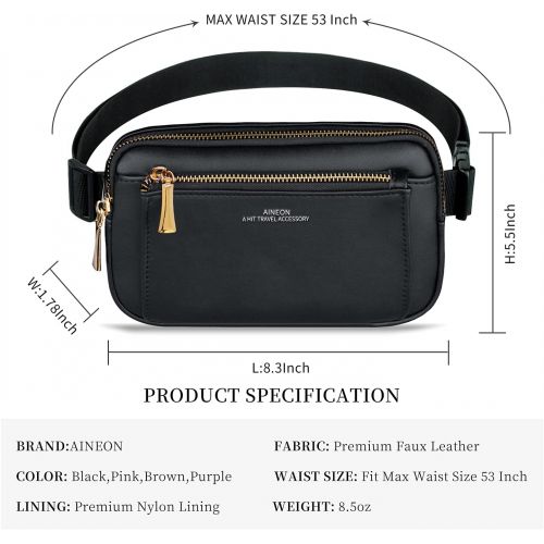  AINEON Fanny Packs for Women Fashion Leather Fanny Pack for Men Girls Boys, Plus Size Waist Pack Belt Bag with Adjustable Strap Waterproof Cute Bum Hip Bags for Travel Disney Hiking Runni