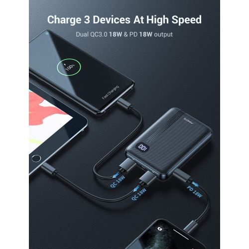  [아마존핫딜][아마존 핫딜] [2019 Upgraded Version] Smallest 10000mAh 18W PD USB-C Power Bank Fast Charge, AINOPE 18W QC3.0 Portable Charger, LCD Display External Battery Pack for iPhone, Samsung, iPad Pro an