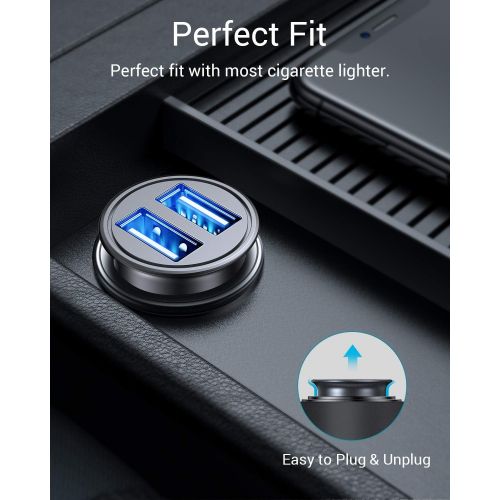  [아마존베스트]AINOPE Car Charger, 4.8A Aluminum Alloy Car Charger Adapter Dual USB Port Fast Car Charging Mini Flush Fit Compatible iPhone Xs max/XR/x/7/6s, iPad Air 2/Mini 3, Note 9/Galaxy S10/