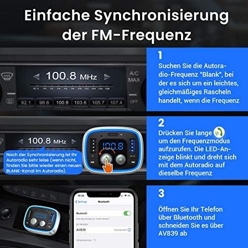  [아마존베스트]-Service-Informationen AINOPE FM Bluetooth Adapter Car Bluetooth Transmitter Car PD3.0 & QC3.0 36W/6A BT5.0 Car Radio FM Transmitter Bluetooth Car Handsfree Kit with 7 Colours LED Backlit Supports TF Car