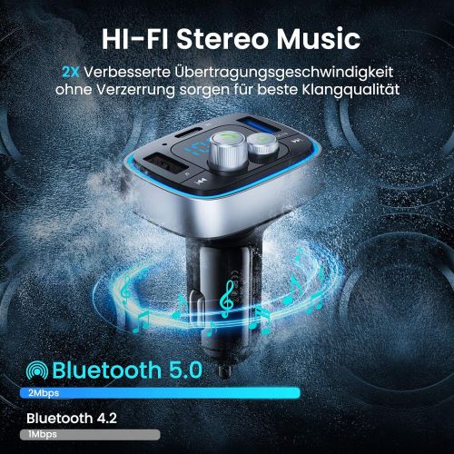  [아마존베스트]-Service-Informationen AINOPE FM Bluetooth Adapter Car Bluetooth Transmitter Car PD3.0 & QC3.0 36W/6A BT5.0 Car Radio FM Transmitter Bluetooth Car Handsfree Kit with 7 Colours LED Backlit Supports TF Car