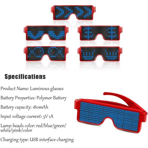  [아마존베스트]AINSKO Fancy LED Light Glasses Dynamic Flash Display Pattern Glasses USB Rechargeable for Festival, Party, Raves, Fun, Parties, Costumes, Bars, Rave, Nightclub Club Wireless LED Di