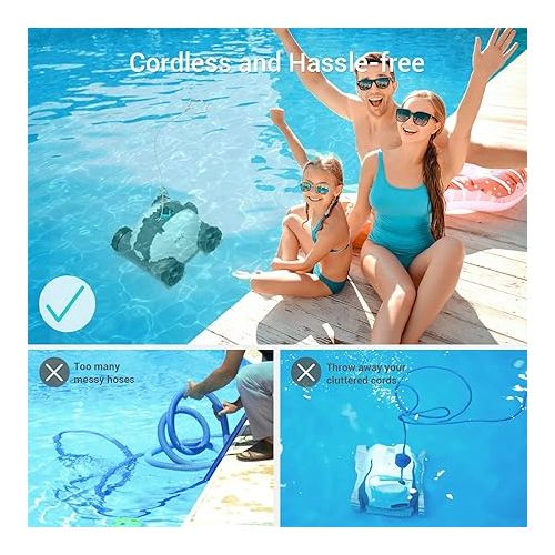  AIPER Cordless Robotic Pool Cleaner, Cordless Pool Vacuum Robot with Dual-Drive Motors, Self-Parking Technology, 90 Mins Cleaning for Above/In-ground Pools with Flat Floor up to 861 sq.ft