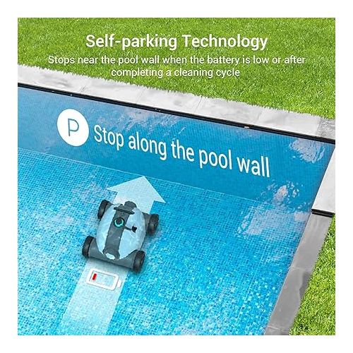  AIPER Cordless Robotic Pool Cleaner, Cordless Pool Vacuum Robot with Dual-Drive Motors, Self-Parking Technology, 90 Mins Cleaning for Above/In-ground Pools with Flat Floor up to 861 sq.ft