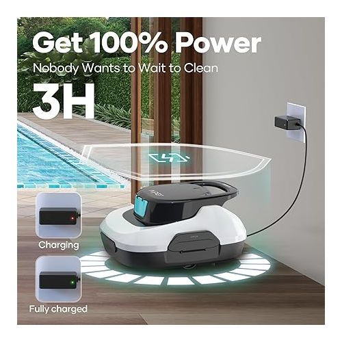  AIPER Scuba SE Robotic Pool Cleaner, Cordless Robotic Pool Vacuum, Lasts up to 90 Mins, Ideal for Above Ground Pools, Automatic Cleaning with Self-Parking Capabilities -White