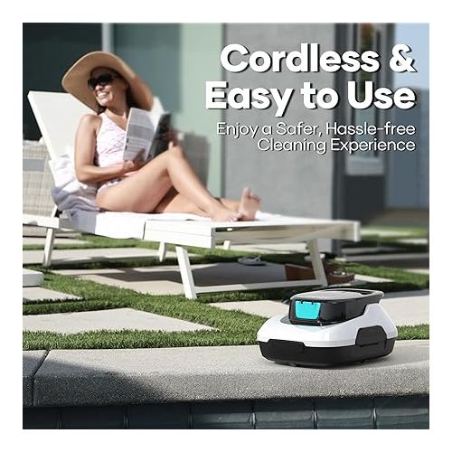  AIPER Scuba SE Robotic Pool Cleaner, Cordless Robotic Pool Vacuum, Lasts up to 90 Mins, Ideal for Above Ground Pools, Automatic Cleaning with Self-Parking Capabilities -White