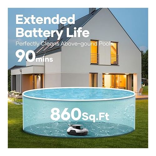  AIPER Scuba SE Robotic Pool Cleaner, Cordless Robotic Pool Vacuum, Lasts up to 90 Mins, Ideal for Above Ground Pools, Automatic Cleaning with Self-Parking Capabilities -White