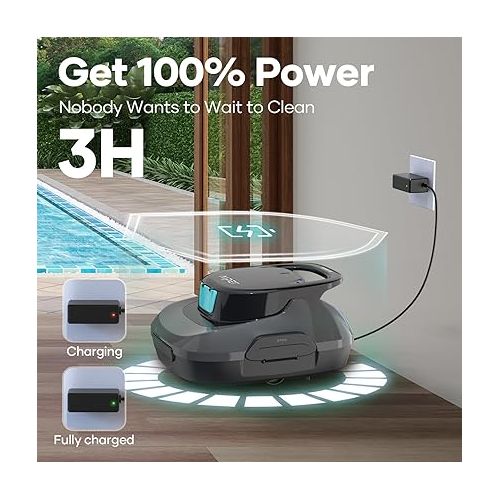  AIPER Scuba SE Robotic Pool Cleaner, Cordless Robotic Pool Vacuum, Lasts up to 90 Mins, Ideal for Above Ground Pools, Automatic Cleaning with Self-Parking Capabilities-Gray