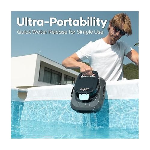  AIPER Scuba SE Robotic Pool Cleaner, Cordless Robotic Pool Vacuum, Lasts up to 90 Mins, Ideal for Above Ground Pools, Automatic Cleaning with Self-Parking Capabilities-Gray