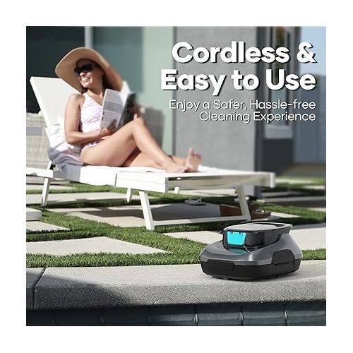  AIPER Scuba SE Robotic Pool Cleaner, Cordless Robotic Pool Vacuum, Lasts up to 90 Mins, Ideal for Above Ground Pools, Automatic Cleaning with Self-Parking Capabilities-Gray