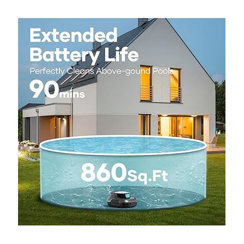  AIPER Scuba SE Robotic Pool Cleaner, Cordless Robotic Pool Vacuum, Lasts up to 90 Mins, Ideal for Above Ground Pools, Automatic Cleaning with Self-Parking Capabilities-Gray