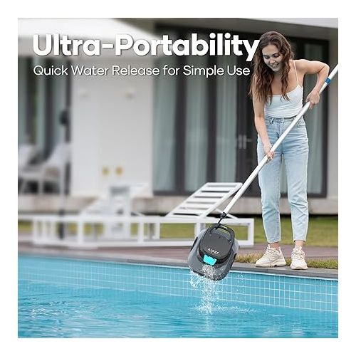  (2024 Upgrade) AIPER Scuba SE Cordless Pool Vacuum, Robotic Pool Cleaner Cleaner Lasts up to 90 Mins, Self-Parking, Dual Powerful Suction Ports, Idea for Above Ground Pool up to 33 Feet (Dark Grey)