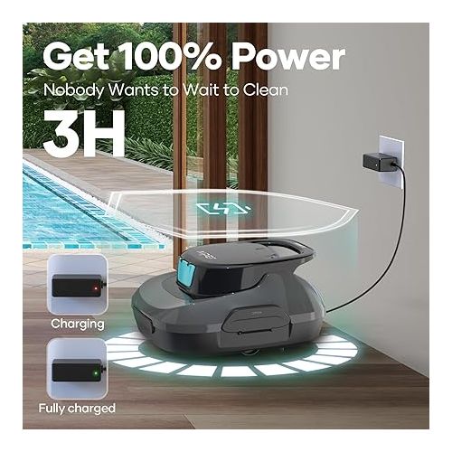  AIPER Robotic Pool Cleaner, Cordless Robotic Pool Vacuum, Lasts up to 90 Mins, Ideal for Above Ground Pools, Automatic Cleaning with Self-Parking Capabilities-Gray