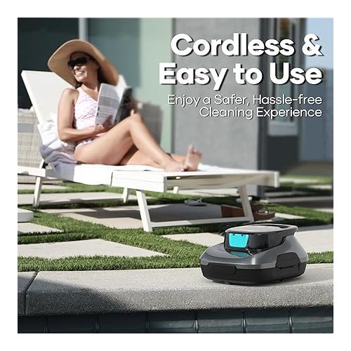  AIPER Robotic Pool Cleaner, Cordless Robotic Pool Vacuum, Lasts up to 90 Mins, Ideal for Above Ground Pools, Automatic Cleaning with Self-Parking Capabilities-Gray