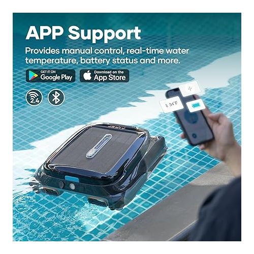  (2024 New) AIPER Surfer S1 Solar Powered Robotic Pool Skimmer with APP Support, Pool Temperature Monitor, Manual Control, 12 Hour Battery Life, Dual Charging Options, Salt Chlorine Tolerant Motors