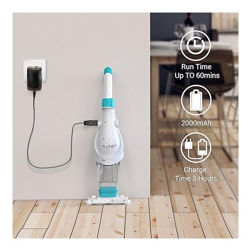  (2023 Upgraded) AIPER Cordless Pool Vacuum, Handheld Rechargeable Swimming Pool Cleaner, 60 Mins Running Time, Deep Cleaning & Strong Suction Ideal for Above & In-ground Pools, Hot Tubs, Spas-Pilot H1