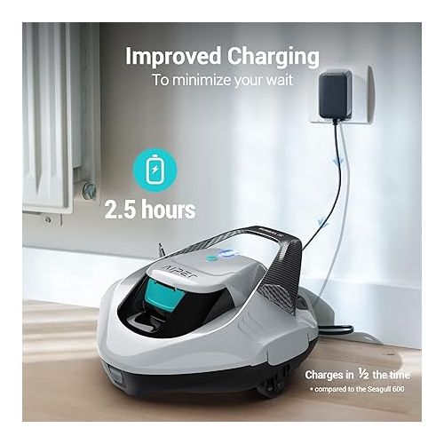  AIPER Seagull SE Cordless Pool Vacuum Robot, Ideal for Above Pools up to 850 Sq.Ft, Lasts 90 Mins, LED Indicator - White