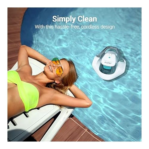  AIPER Seagull SE Cordless Pool Vacuum Robot, Ideal for Above Pools up to 850 Sq.Ft, Lasts 90 Mins, LED Indicator - White