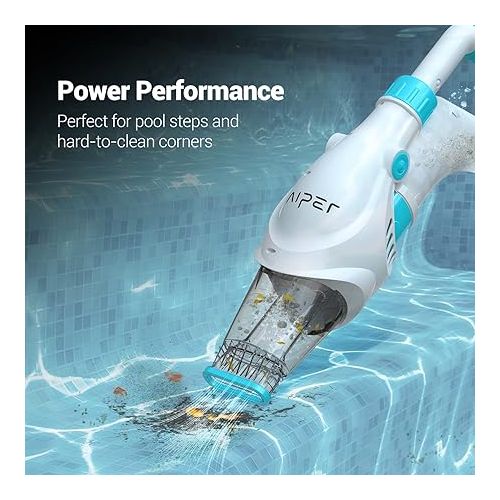  AIPER Pilot H1 Cordless Handheld Pool Vacuum Rechargeable Swimming Pool Vacuum Cleaner, 60 Minutes Running Time, Stronger Suction for Swimming Pools, Hot Tubs and Spas