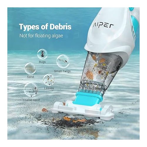  AIPER Pilot H1 Cordless Handheld Pool Vacuum Rechargeable Swimming Pool Vacuum Cleaner, 60 Minutes Running Time, Stronger Suction for Swimming Pools, Hot Tubs and Spas