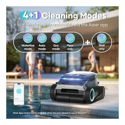  AIPER Cordless Robotic Pool Cleaner, Automatic Pool Vacuum with Horizontal Waterline Cleaning, Smart Navigation, 180-Minute Battery Life, Ideal for In-Ground Pools up to 2,150 Sq.ft, Scuba S1 Pro