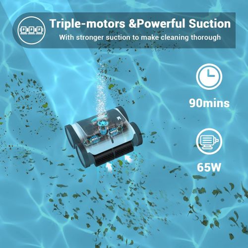  AIPER Seagull 1500 Cordless Automatic?Pool Cleaner, Wall-Climbing?Pool Vacuum, up to 90 Mins with Strong Triple-Motors, Intelligent Cleaning, Ideal for?In-ground Pools up to 1614 s