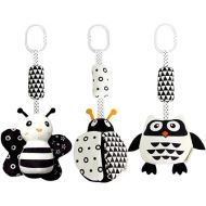 AIPINQI 3 Pack Hanging Rattle Toys,High Contrast Baby Toys and Plush Stroller Toys for Babies 0-18 Months,Newborn Car Seat Toys with Black and White Cartoon Shapes,(Ladybug,Bee & Owl)