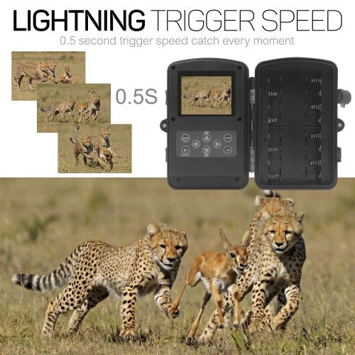  AIQiu Trail Game Camera, Waterproof 1080P 12MP HD Deer Hunting Camera 65ft Infrared Night Vision Motion Activated Scouting Surveillance Cam with 0.5s Trigger Speed, Time Lapse, 940