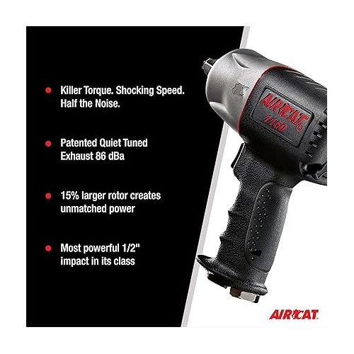  AIRCAT Pneumatic Tools 1150 1/2-Inch Composite Impact Wrench : Compact & Low Weight Power Tool : Impact Tool for Automotive Repairs & Maintenance