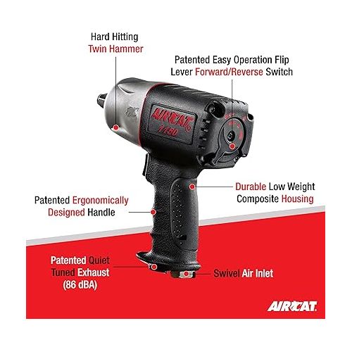  AIRCAT Pneumatic Tools 1150 1/2-Inch Composite Impact Wrench : Compact & Low Weight Power Tool : Impact Tool for Automotive Repairs & Maintenance