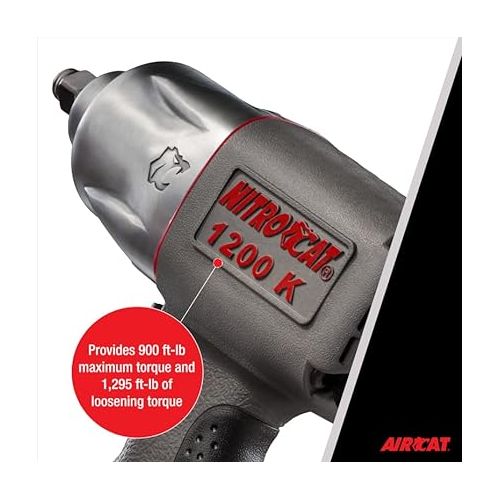  AIRCAT Pneumatic Tools 1200-K 1/2-Inch Nitrocat Composite Twin Clutch Impact Wrench 1295ft-lbs