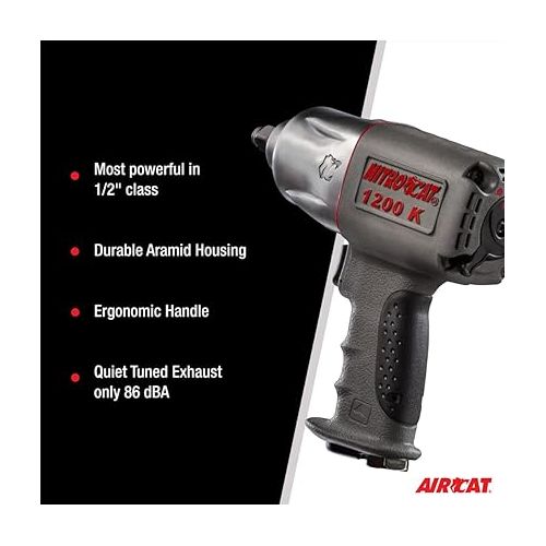  AIRCAT Pneumatic Tools 1200-K 1/2-Inch Nitrocat Composite Twin Clutch Impact Wrench 1295ft-lbs
