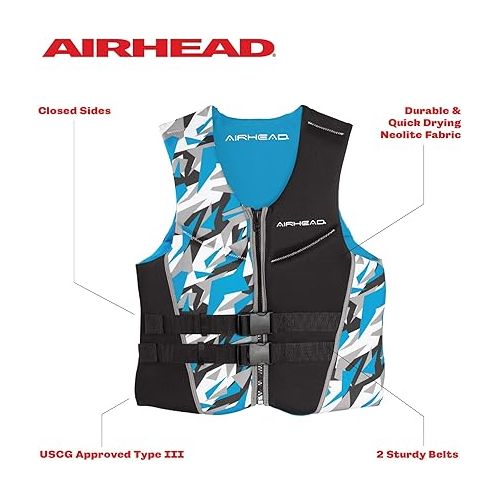  AIRHEAD Men's Camo Cool Neolite Kwik-Dry Life Jacket, Coast Guard Approved