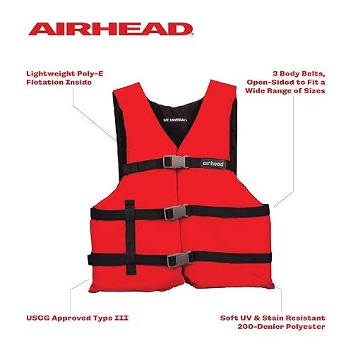  AIRHEAD General All Purpose Life Jacket, US Coast Guard Approved Type III Life Vest, Perfect for Boating and Personal Watercraft Use