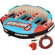 Airhead AHRE-503 Renegade Big 3 Person Inflatable Towable Water Tube Seat Rider Boating Tubing Kit with Boat Pull Rope and Pump for Kids and Adults