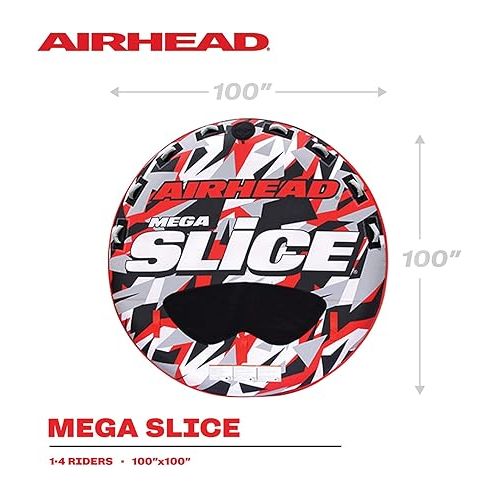  Airhead Mega Slice Towable 1-4 Rider Tube for Boating and Water Sports, Heavy Duty Full Nylon Cover with Zipper, EVA Foam Pads, and Patented Speed Safety Valve for Easy Inflating & Deflating