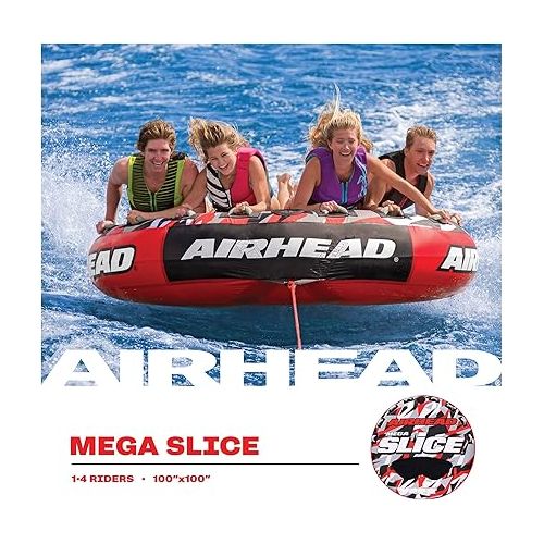  Airhead Mega Slice Towable 1-4 Rider Tube for Boating and Water Sports, Heavy Duty Full Nylon Cover with Zipper, EVA Foam Pads, and Patented Speed Safety Valve for Easy Inflating & Deflating