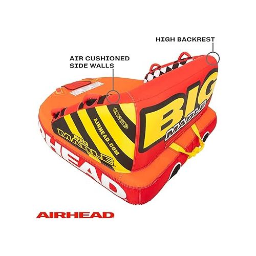  Airhead Big Mable Towable 1-2 Rider Tube for Boating and Water Sports, Heavy Duty Full Nylon Cover with Zipper, EVA Foam Pads, Patented Speed Safety Valve for Inflating & Deflating, Dual Tow Points