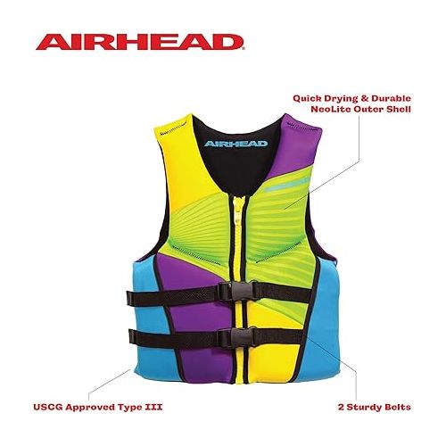  Airhead Gnar Kwick-Dry Neolite Flex Type III Life Jacket, US Coast Guard Approved, Secure Fit, Youth/Adult Sizes