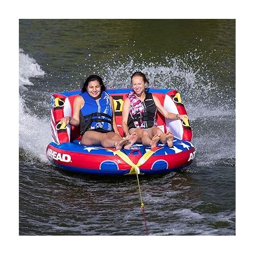  Airhead Patriot 2-Person Towable Kwik-Connect Chariot Style Tube with Tow Rope