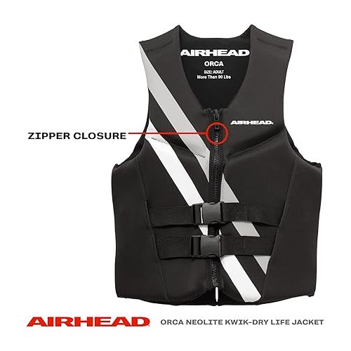  Airhead Orca Neoprene Kwik-Dry Neolite Life Jacket, USCG Approved Adult, Youth and Child Sizes