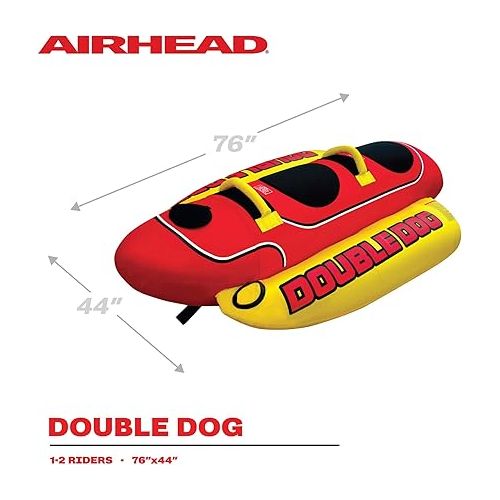  Airhead Double Dog Towable 1-2 Rider Tube for Boating and Water Sports, Double-Stitched Full Nylon Cover, EVA Padding & Padded Handles for Comfort