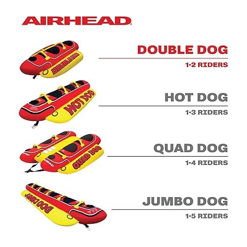  Airhead Double Dog Towable 1-2 Rider Tube for Boating and Water Sports, Double-Stitched Full Nylon Cover, EVA Padding & Padded Handles for Comfort