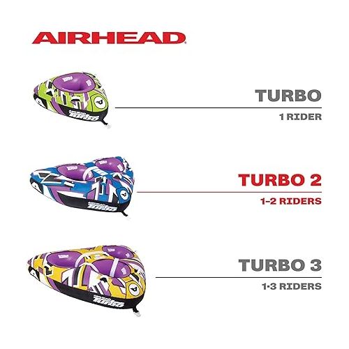  Airhead Turbo 2 | 2 Rider Towable Tube for Boating, Red/Black, Model:AHTB-12