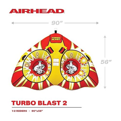  Airhead Turbo 2 | 2 Rider Towable Tube for Boating, Red/Black, Model:AHTB-12